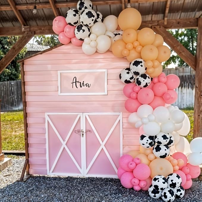Cow Print Balloons, 60PCS Pastel Pink Cow Print Latex Balloons, Pink Cream Beige White Balloons for Girls Birthday Baby Shower Cowgirl Rodeo Farm Animals Gender Reveal Party Decorations Supplies