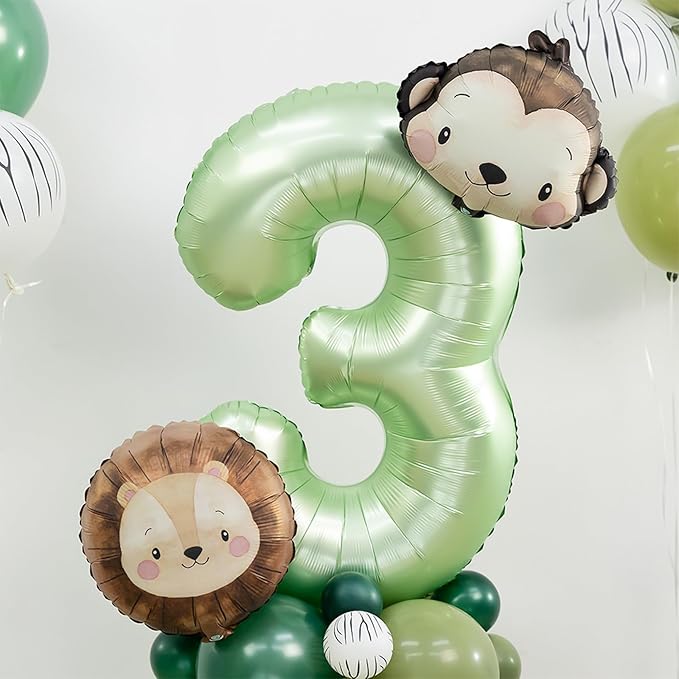 Jungle Safari Birthday Balloons,Olive Green Animal Balloons Zoo Theme Decoration for Safari Birthday Wedding Shower Party Decorations (Number 2)
