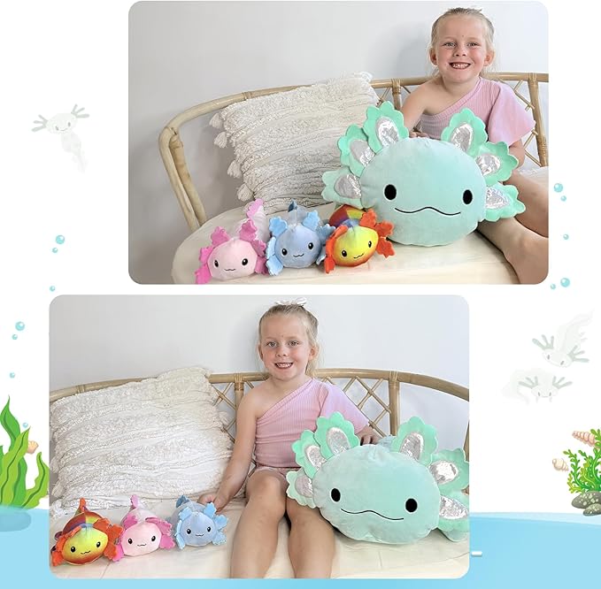 4Pcs Axolotl Plush, Large Salamander Stuffed Animal Mommy 24" with 3 Babies in Tummy, Plushie Pillow Gifts for Kids