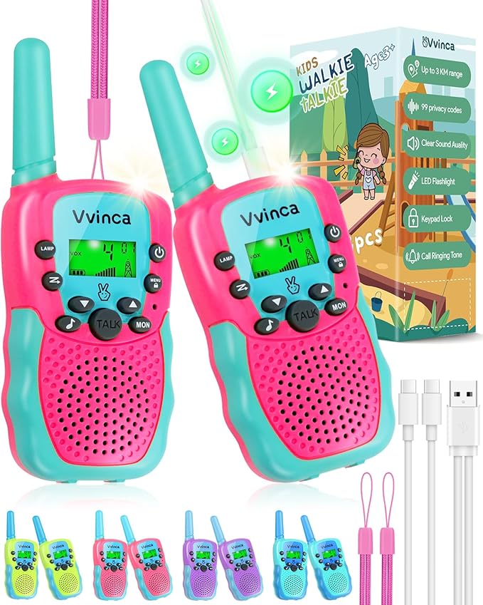Vvinca Toys for Ages 5-7 Boys Girls 3 KM Long Range 22 Channels 2 Way Rechargeable Kids Walkie Talkie