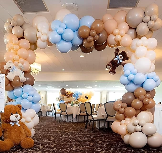 Bear Balloon Garland Arch Kit 121pcs Brown and Blue Balloons with Bear Foil Balloons for We Can Bearly Waits Theme Baby Shower Birthday Party Decorations