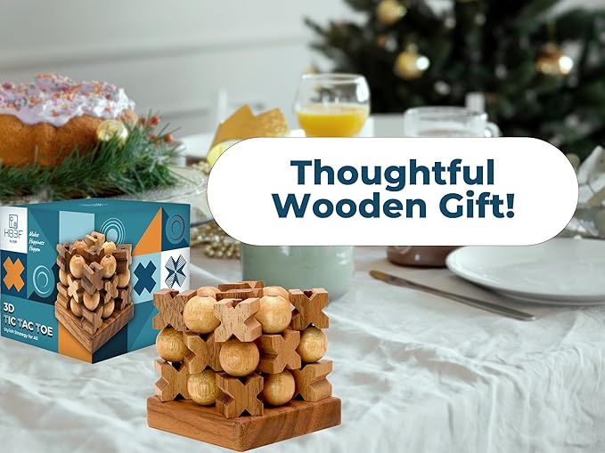 BSIRI 3D Wooden Tic Tac Toe Rustic Coffee Table Decor Unique Gifts for Special Occasions Fun for Adults in Strategic Game Night Family Games
