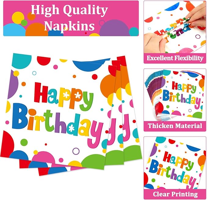 200Pcs Birthday Party Decorations Rainbow Birthday Plates Tableware Set Colorful Birthday Disposable Paper Plates Fork And Napkins Birthday Party Supplies Includes For Girls/Boys, Serves 50