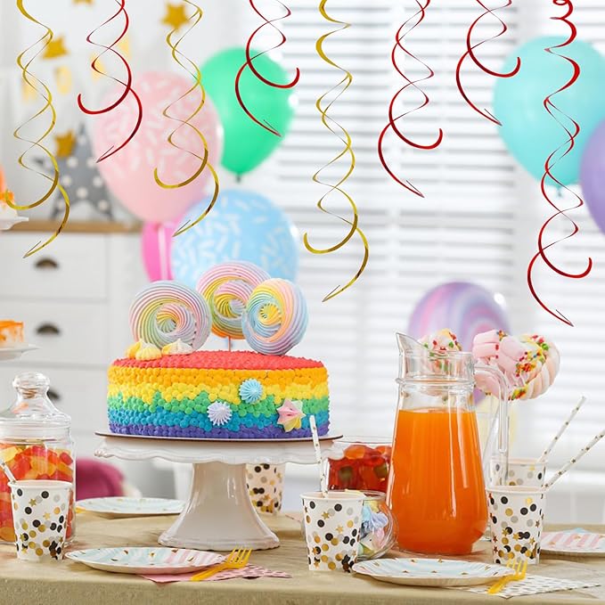30 Pieces Hanging Swirl Party Decorations Ceiling Spiral Plastic Streamer for Birthday Graduation Wedding Celebration Baby Shower Party（Red）