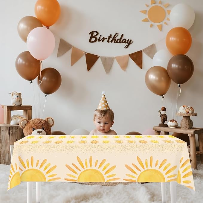 4ps Boho Sun Birthday Party Table Cloths First Trip around The Sun Birthday Decorations Boho Hippie Sunshine Disposable Plastic Table Covers for Sun Baby Shower Party Supplies Decorations (new yellow)