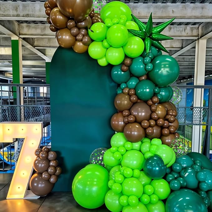 Brown and Green Balloons, 12 Inch Coffee Brown Emerald Dark Metallic Green Confetti Balloons for Camping Jungle Theme Forest Adventure Birthday Baby Shower Party Decorations