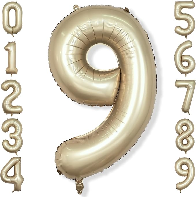 Light Gold Purple Number 9 Balloon, 40 Inch Metallic Gold Foil Number Balloons Set 0-9 for Boys Men, Globos de Numero 9 Helium Balloon for 9th Age Girls Birthday Anniversary Party Decorations Supplies