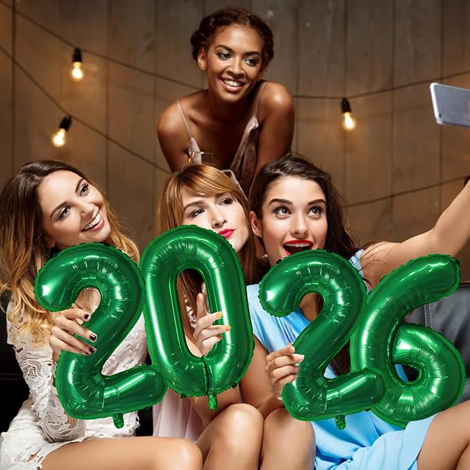 KALOR 16 Inch 2026 Green Foil Number Balloons, 2026 New Years Decorations for 2026 Happy New Year Eve and Graduations Party Supplies
