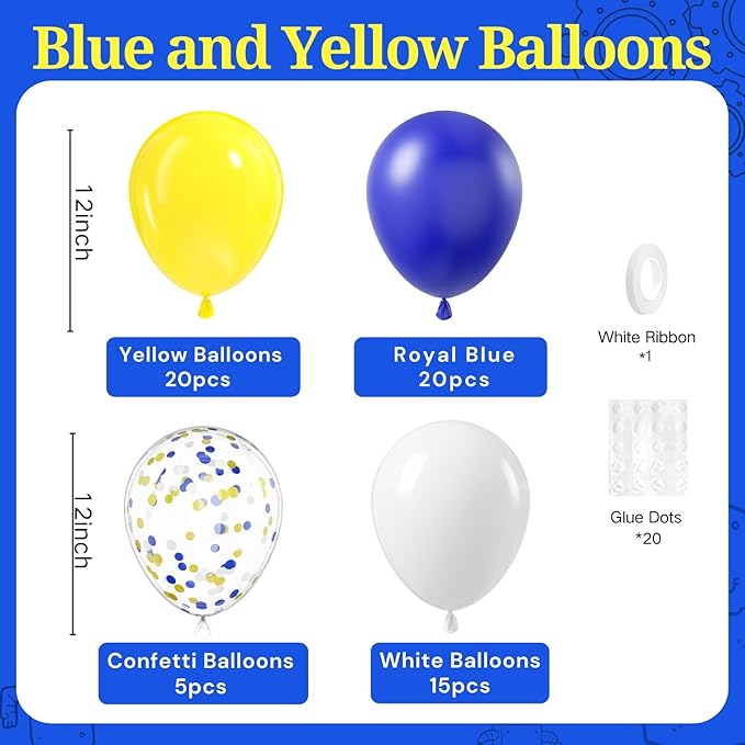 Blue and Yellow Balloons, 60pcs 12 Inch Royal Blue Yellow White Balloon with Confetti Balloons for Wedding Graduation Baby Shower Birthday Party Decorations