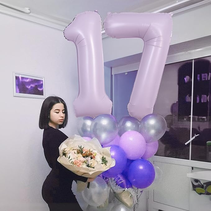 40 Inch Balloon Number 7 Pastel Purple, Large Mylar Foil Light Purple Number Seven Balloons Set for Girls Women, Dusty Lilac Globos de Numero 7 Helium Balloons for Girls 7th Birthday Party Decorations