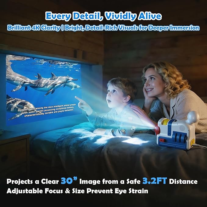 Story Projector for Kids, 4K HD Kids Story Projector With 32 Stories, 2-in-1 Night Light and Story Projection with Audio Narration for Toddlers 3+ USB Powered Educational Toy Gift for Children's Day
