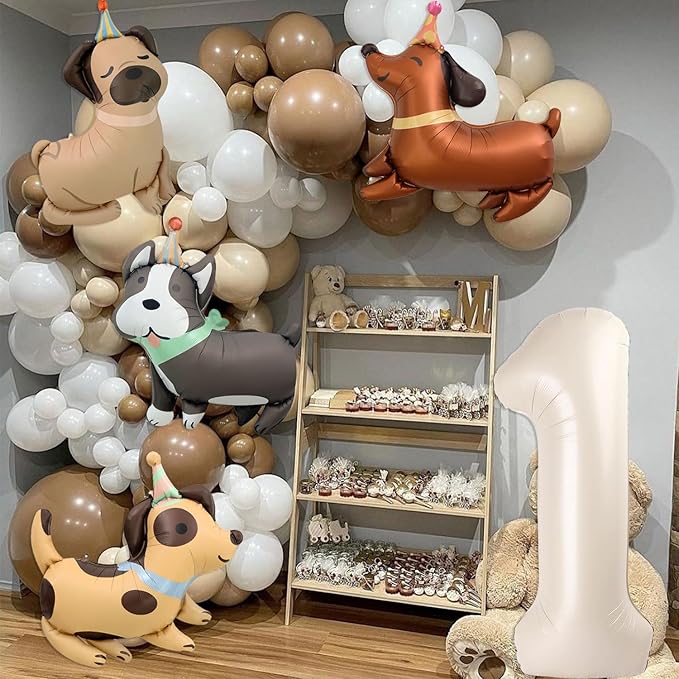 Animal Dog Balloons Puppy Balloon 40 Inch Cream White Number 1 Balloons for Dog 1st Birthday Decorations Dogs Birthday Party Supplies