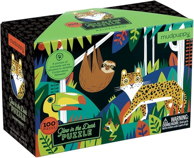 Mudpuppy Rainforest – 100 Piece Glow in The Dark Jigsaw Puzzle with a Jungle Scene of Animals and Plants and Hidden Details in the Dark
