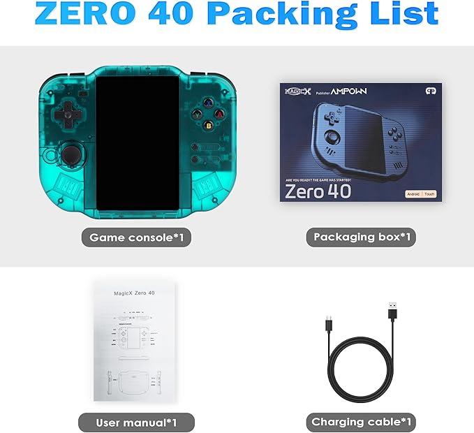 MagicX Zero 40 Retro Handheld Game Console , 3.4 Inch IPS Screen Linux System Sunken Dual Joystick Built-in 64G TF Card Handheld Emulator Support 4.2G WiFi Bluetooth TV Output(Green)