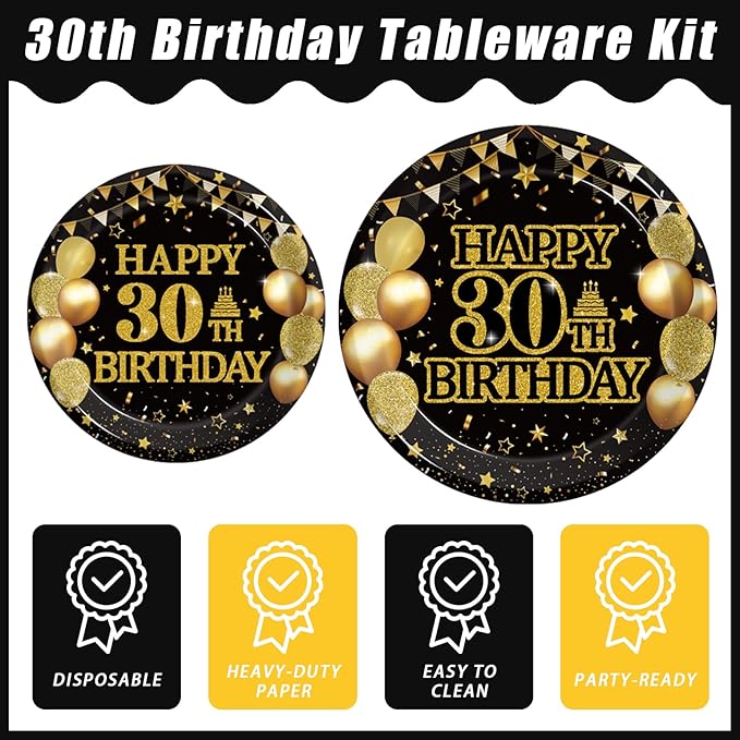 96Pcs 30th Birthday Party Tableware Set, Back in 1996 Birthday Party Decorations Supplies for Men Women Kepeel Cheers to 30 Years Disposable Paper Plates Napkins Forks Favors, Serve 24