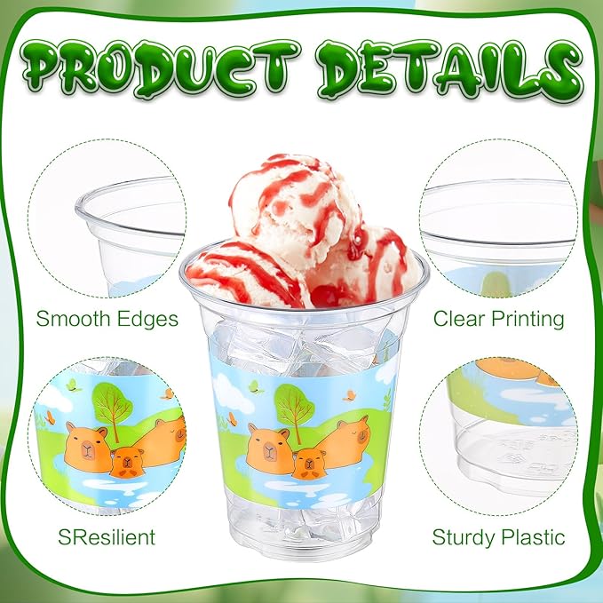 CHENGU 50 Pcs Capybara Birthday Party Supplies Capybara Plastic Cups 12 oz Disposable Cups Drinkware Party Supplies for Birthdays, Baby Shower, Animals Theme Events