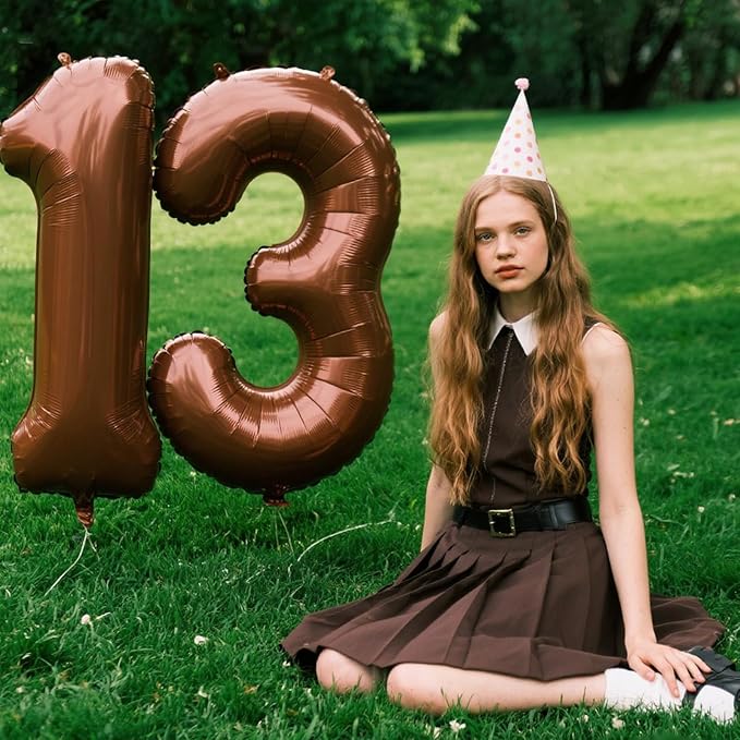 40 Inch Dark Brown Balloon Number 13,Chocolate Jumbo Mylar Foil Helium Balloon for 13th Digital Balloons for Birthday Party,Wedding Anniversary Party Decorations