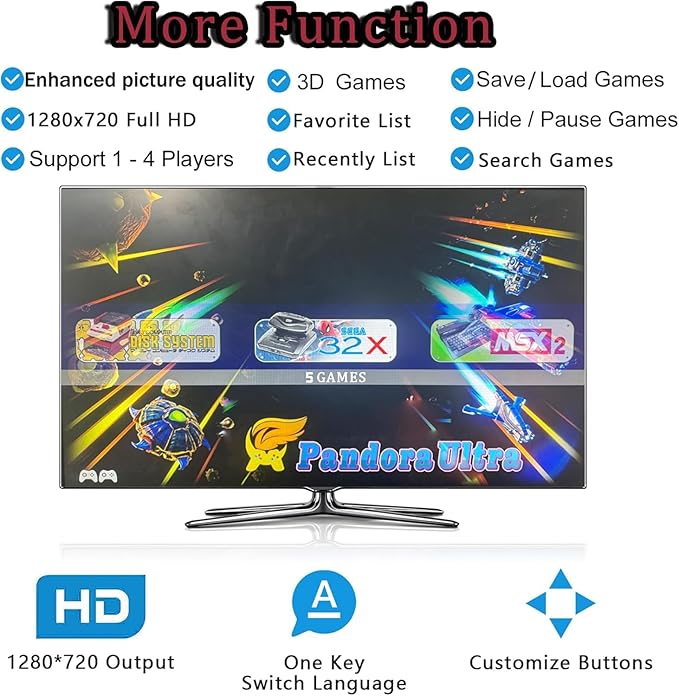 FVBADE[50000 in 1 Pandora Ultra Pandora Box Retro Games Arcade Game Console with Two Separate Host for PC & Projector & TV 3D Games 1-4 Players Category Favorite List Save/Search/Hide/Pause