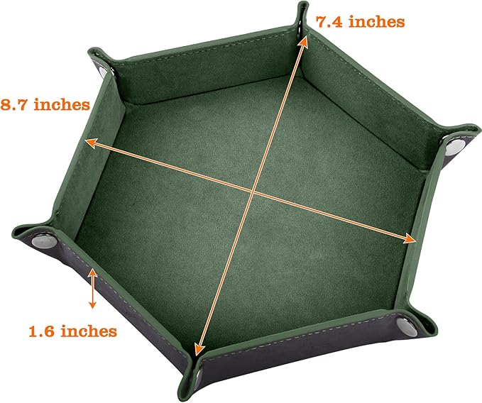 SIQUK 2 Pieces Dice Tray PU Leather Dice Trays Portable Folding Hexagon Dice Roller Tray for Dice Games Like RPG, DND and Other Table Games (Dark Green, Violet)