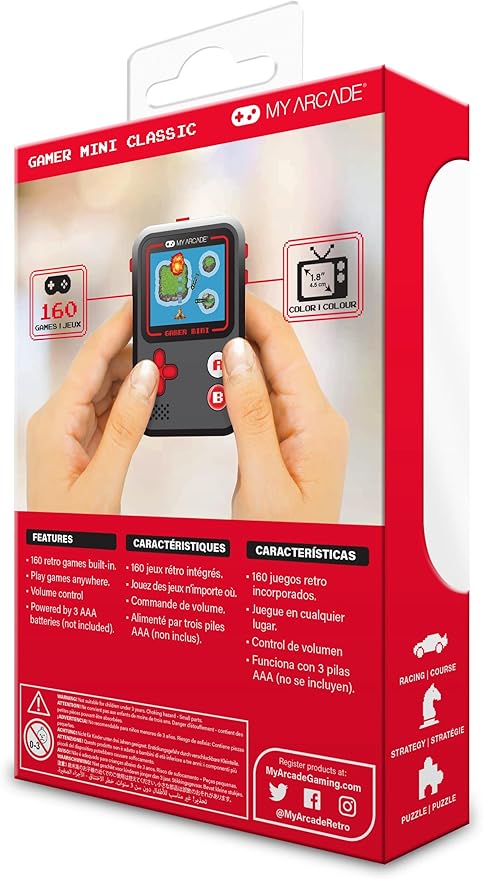 My Arcade Gamer Mini Classic-Red: Miniature Handheld Gaming System Packed with 160 Games, 1.8'' Color Display (DGUN-3925), Small