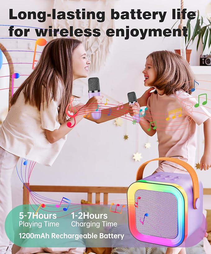 Mini Karaoke Machine Speaker for Kids Adults,Portable Bluetooth with 1-2 Wireless Microphones,Christmas Birthday Gifts Toys Girls Boys Ages 4, 5, 6,7, 8,9,10,11,12+ Years Old Toddler (Purple - 1 Mic)