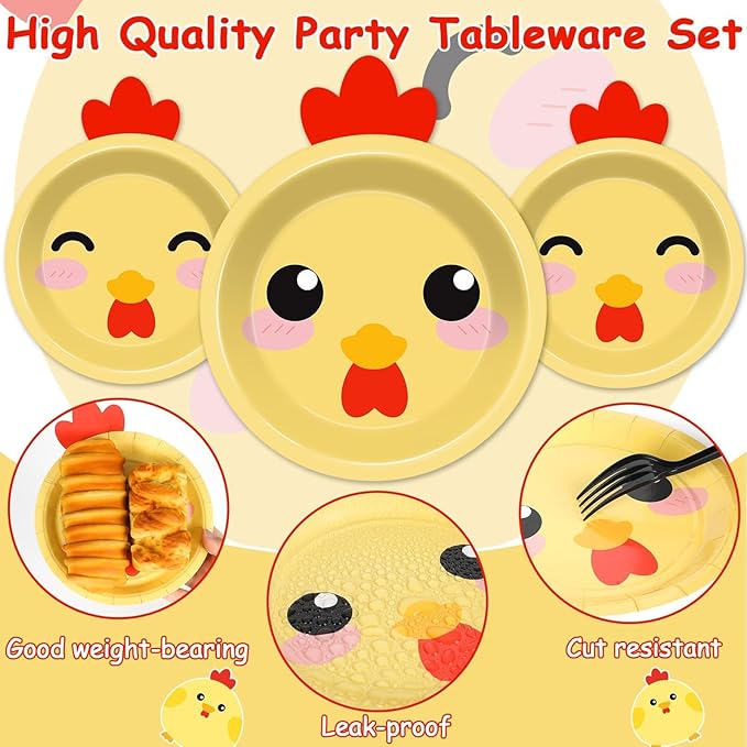 50 Count Chicken Paper Plates Chicken Shaped Disposable Plate Barnyard Farm Animal Theme Tableware Little Chick Birthday Party Dinnerware for Easter Gender Reveal Baby Shower Birthday Party Decoration