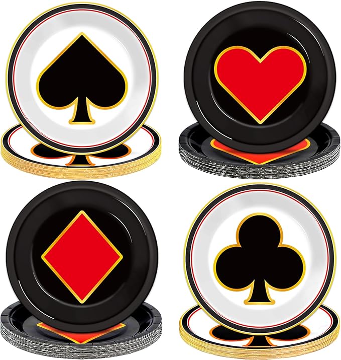 48Pcs Casino Party Paper Plates for Las Vegas Themed Party Supplies 7" Casino Night Party Disposable Plates Poker Dessert Plates for Game Night Birthday Poker Event Game Theme Favors Party Decorations