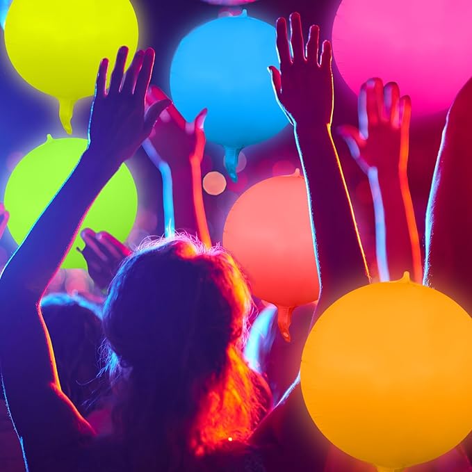 12 Pcs 22 Inches Round Glow in The Dark Neon Balloons Glow Party Supplies Neon Foil Balloons 90 80s Hip Hop for Christmas Happy New Year Birthday Wedding Anniversary Backdrop Decor