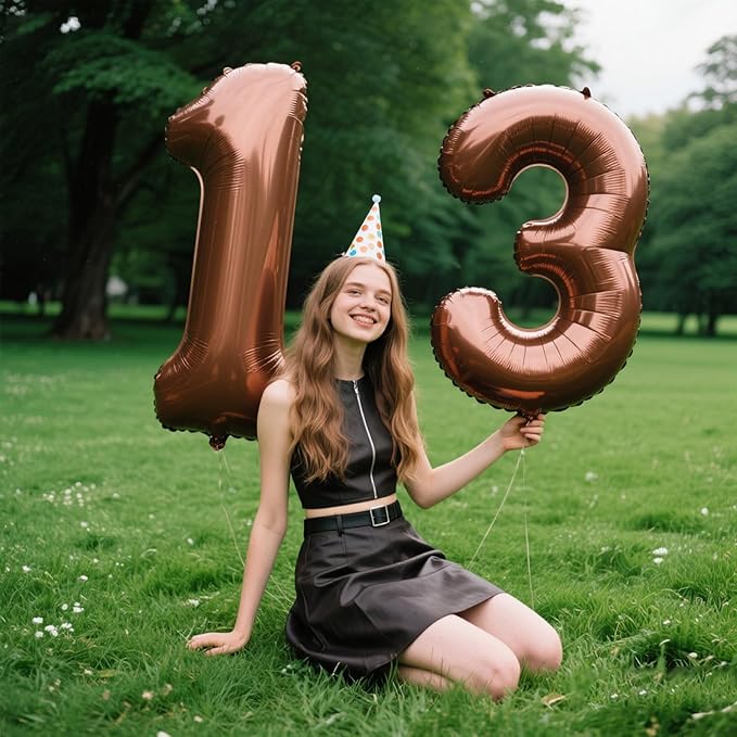40 Inch Dark Brown Balloon Number 13,Chocolate Jumbo Mylar Foil Helium Balloon for 13th Digital Balloons for Birthday Party,Wedding Anniversary Party Decorations