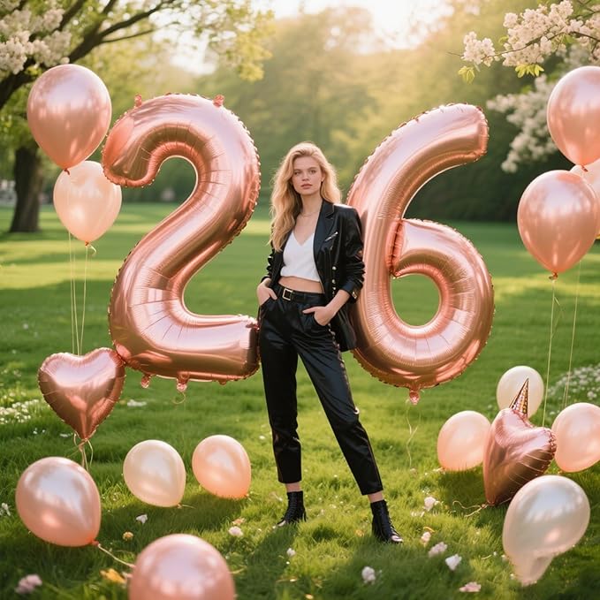 40 Inch Rose Gold Balloon Number 26 Balloon,Jumbo Mylar Foil Helium Balloon for 26 Digital Balloons for Birthday Party,Wedding Anniversary Party Decorations