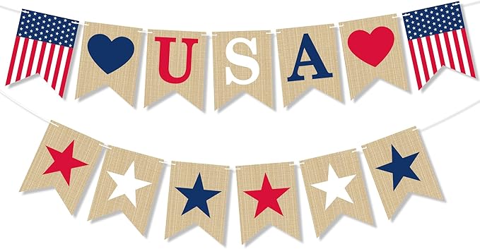 OHOME 4th of July Decorations - 4th of July Banner for Veterans Day | Fourth of July Decor Indoor Outdoor Outside - July 4th Garland Accessories Party Favors Supplies Wreath for Window Wall Door