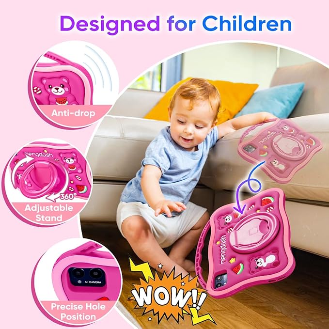Kids Tablet, Android 10.1 inch Tablet for Kids 3-10, Educational Learning Toddler Tablet Android 14, 8（4+4） GB RAM+64GB ROM Storage, 5G WiFi, Baby Girl boy Present (Red)