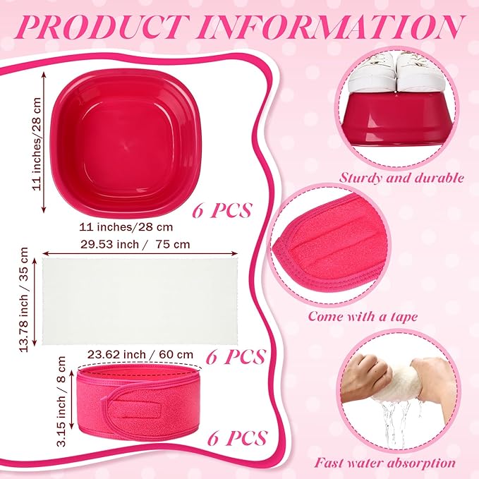 24 Pcs Kids Spa Party Supplies Includes 6 Spa Party Robes 6 Basins 6 Makeup Headband 6 Towels for Sleepover Bath (Rose Red)