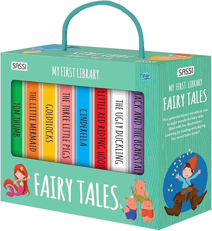 Sassi: My First Library - Fairy Tales - 8 Cardboard Mini-Book Set, Learn by Reading & Playing, Illustrated Story Books, Portable Box, Kid-Toddlers 2+
