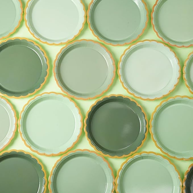 48 Pcs Sage Green Scalloped Party Paper Plates Disposable, 9" Cute Sage Green Dinner Baby Bridal Shower Dessert Birthday Paper Plate for Baby Shower Wedding Party Supplies