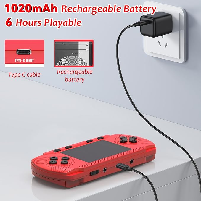 Handheld Game for Kids, Portable Video Game Player Preloaded 258 Retro Video Games & 3 Cartridges, 3.0" LCD Screen, Mini Gaming Player with Rechargeable Battery, Birthday Xmas Gift for Boys Girls 4-12