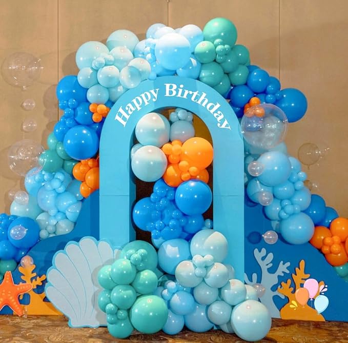 Ocean Balloons, 60pcs 12 Inch Turquoise Balloon Transparent Balloons Metallic Blue Teal Blue Balloon for Under the Sea Party Baby Shower Wedding Shark Party Decorations