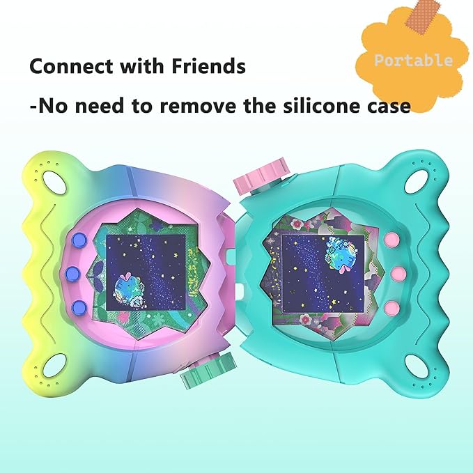 JCHPINE Hard Case and Silicone Cover for Tamagotchi Paradise Electronic Pet, Protective Cases for Tamagotchi Paradise with Screen Protector and Lanyard (Jade Forest)