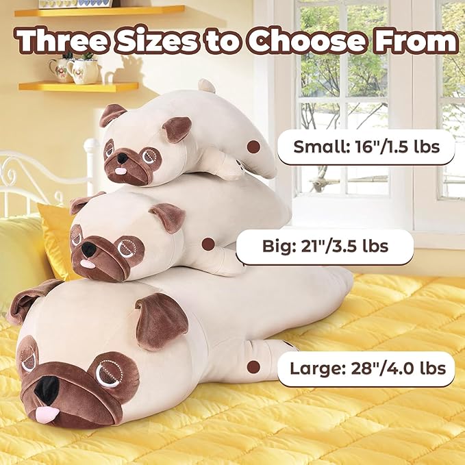 Pug Weighted Stuffed Animals - 28 Inch 4.0 Pounds Weighted Plushies Pug - Large Bulldog Plush Stuffed Animals Pillow - Cute Plush Toys Gifts for Kids & Adults