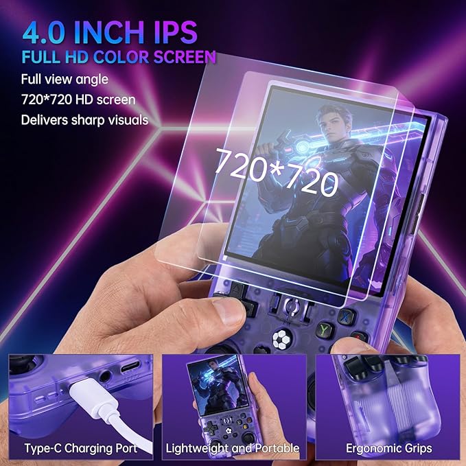R36MAX Retro Handheld Game Console, 4.0 inch IPS HD Screen Retro Game Console with 4000mAh Battery, Portable Video Gaming Console with 64GB TF Card, Open Source Linux System, Support 30+ Emulators