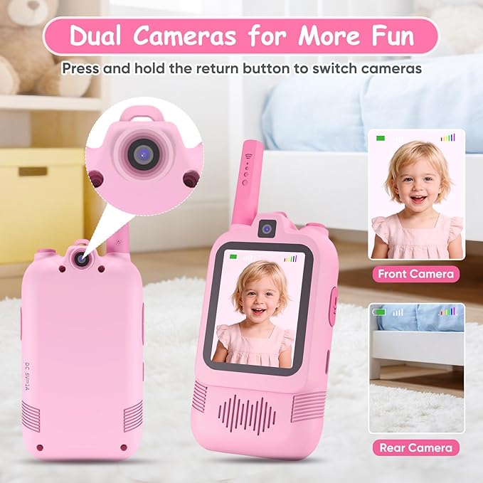 Video Walkie Talkies for Kids with Front and Rear Cameras, 2 Pack Rechargeable Kids Walkie Talkies with Real-Time Video, Long Range Walkie Talkie Toys for Camping Hiking Indoor Outdoor Boys Girls