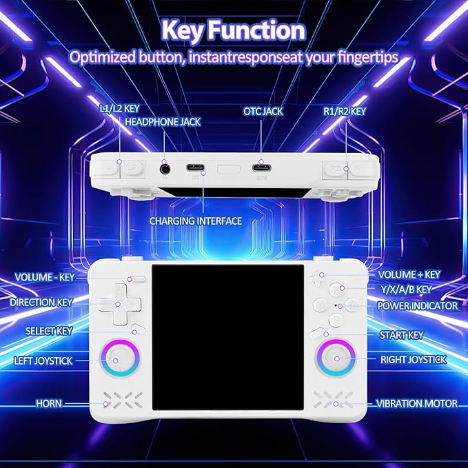 Upgraded XF40H Handheld Game Console, Retro Gaming Console Preloaded Classic Games with Multiple Emulators, 4.0 Inch 4K HD IPS Screen Open Source Linux System, Pocket Video Gaming (White-128G)