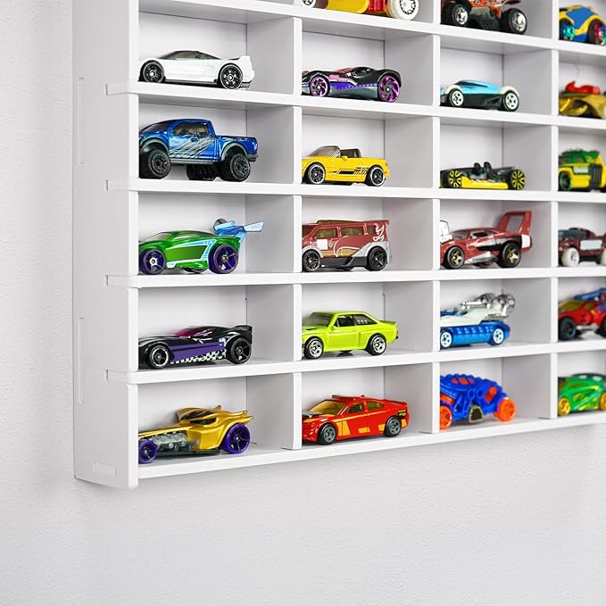 2 Pack Toy Car Display Shelf, Holds 80 Diecast 1/64 Toy Cars, Wall Mount Model Car Storage Organize Case, White