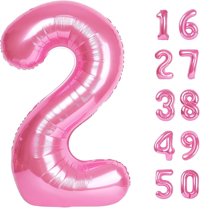 Pink Number 2 Balloon 40 Inch,Jumbo Giant Mylar Pink Number 2,Big Large Foil Helium Two Number Balloons, Balloons for 12 20 21 22 Birthday Party Decorations Supplies Anniversary Celebration