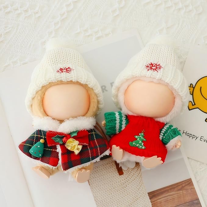 Christmas Clothes for Lu bubu 17cm Dolls(No Doll) Accessories, Stylish Kawaii Festive Christmas Bell Cloak Outfit Set 2 Pieces Suitable for 17cm Doll , Xmas Doll Clothing Set Replacement Red