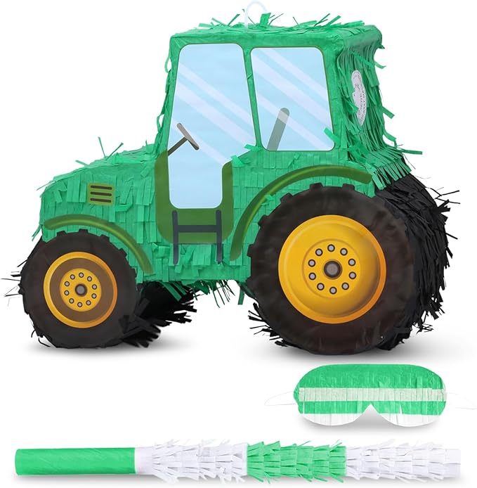 Pinatas Bundle with a Blindfold and Bat(15.8 x 6.7 x 12 Inches), Tractor Pinatas Kids Excavator Pinatas for Construction Birthday Parties, Boys Birthday Party Supplies