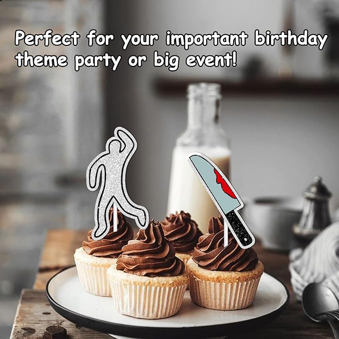18pcs Glitter Detective Fingerprint Suspect Dessert Cupcake Topper Mystery Crime Clue Evidence Theme Men Women Girls Boys Happy Birthday Party Decor Supplies Decorations
