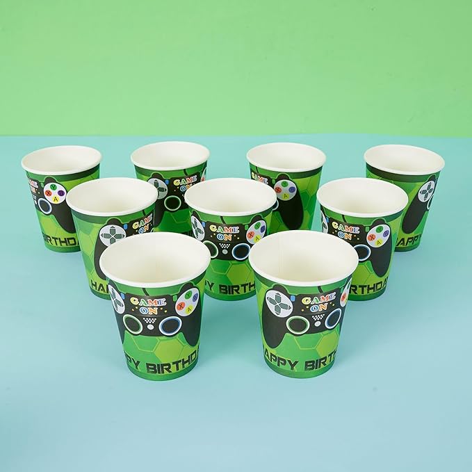 WERNNSAI Video Game Birthday Decorations - 64 PCS Game Plates Napkins and Cups Gaming Birthday Plates for Boys Gamer On Level Up Party Supplies for Gaming Theme Baby Shower Birth Anniversary Parties