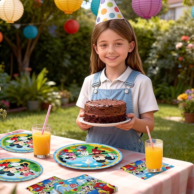 Mickey Party Supplies 41Pack include 20 plates, 20 napkins 1 tablecloth for Mickey birthday party Decoration