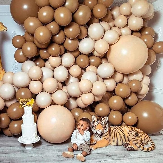 KALOR 22 Inch Beige Brown and Cream Foil Balloons, 10 Pcs Large 4D Giant Round Metallic Foil Balloon for Birthday Party Baby Shower Graduation Party Decorations